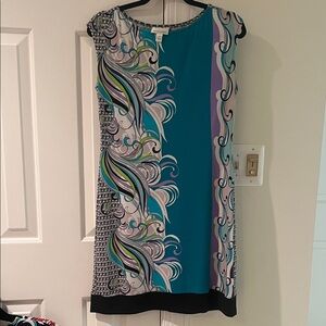 Donna Morgan vibrant blue purple black Stylish Multicolor Dress preppy office